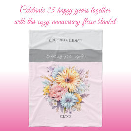 Manta Polar Flores rosa de 25 años de aniversario de plata