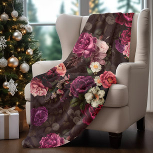 Manta Polar Flores rosa elegantes y rosas florales negras