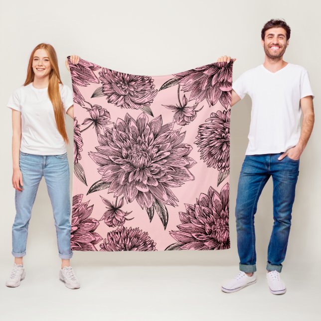 Manta Polar Flores rosa vintage Patrón ilustrado (In situ)