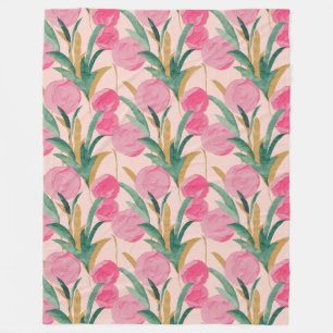 Manta Polar Flores rosadas doradas