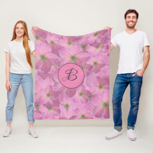 Manta Polar Flores rosadas dulces con el monograma de encargo