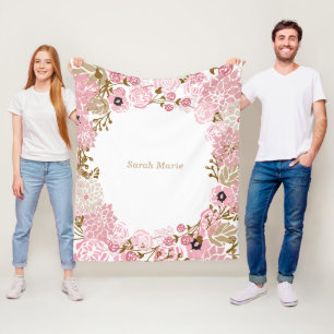 Manta Polar Flores rosadas florales bonitas y texto de DIY
