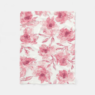 Manta Polar Flores rosadas sonrosadas pintadas al acuarela flo