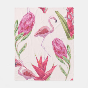 Manta Polar Flores rosadas tropicales, protea, pájaro del para
