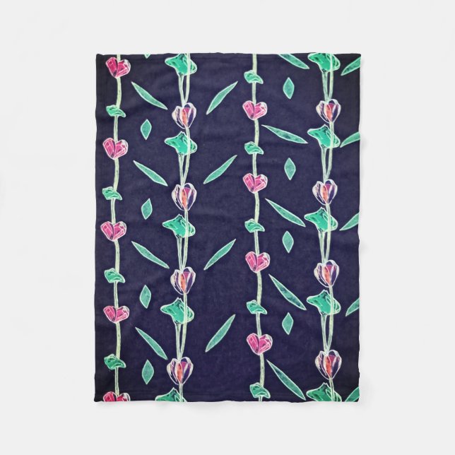 Manta Polar Flores rosadas y violetas (Anverso)