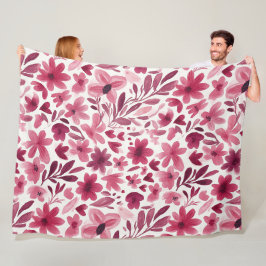 Manta Polar Flores Rosas Rojizas Femeninas Crema Corazones  