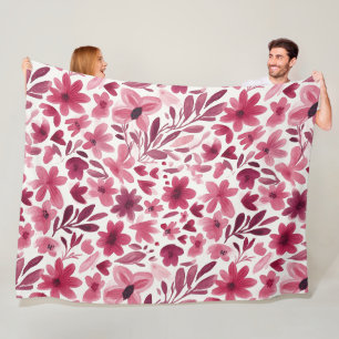 Manta Polar Flores Rosas Rojizas Femeninas Crema Corazones  