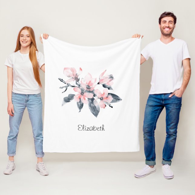 Manta Polar Flores rosas y grises acuarela clásica (In situ)