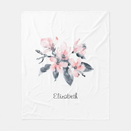 Manta Polar Flores rosas y grises acuarela clásica