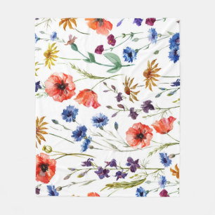 Manta Polar Flores silvestres Acuarela Poppy Fondo Chamomile