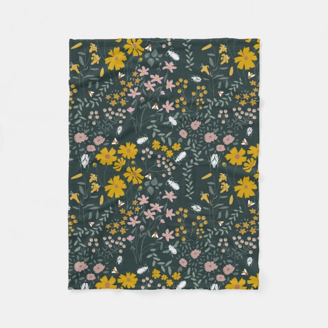Manta Polar Flores silvestres bohemias de mostaza (Anverso)
