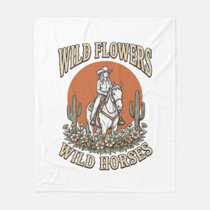 Manta Polar Flores Silvestres Caballo Salvaje Camisa Western V