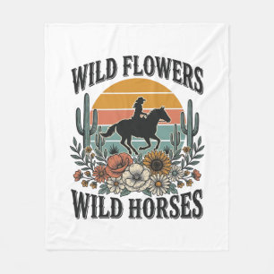 Manta Polar Flores Silvestres Caballos Salvajes Camisa Floral