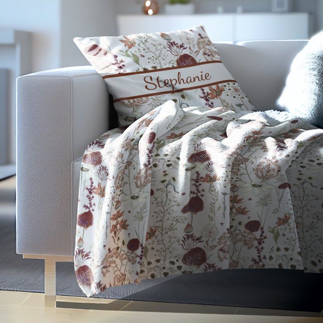 Manta Polar Flores silvestres de Borgoña Modernas | Elegante B (Subido por el creador)