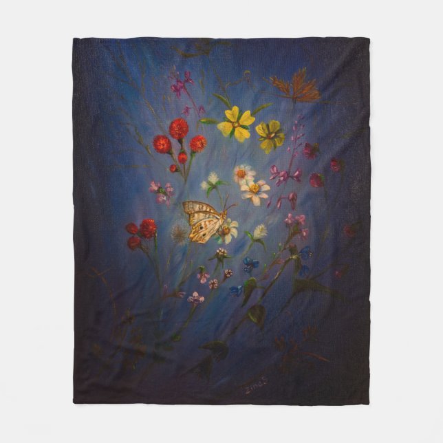 Manta Polar Flores silvestres de Florida en un fondo azul (Anverso)