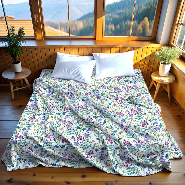 Manta Polar Flores silvestres Funda azul, grande (Wildflowers Blue Fleece Blanket, Large)