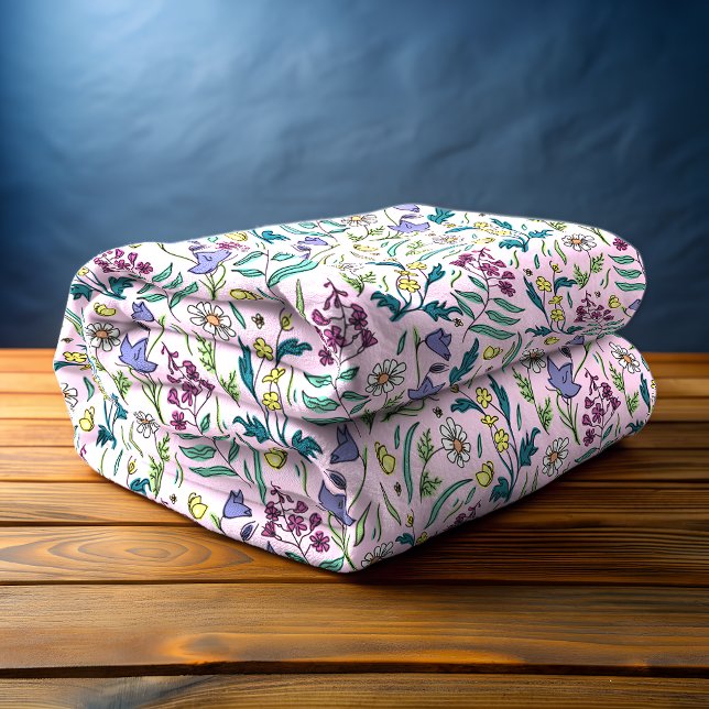 Manta Polar Flores silvestres Funda rosa, media (Wildflowers Pink Fleece Blanket)