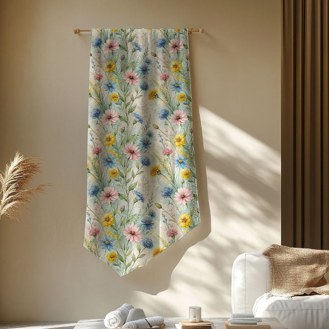 Manta Polar Flores silvestres inspiradas en el boho se unen en (Boho-Inspired Wild Flowers Blanket in Soft Hues)
