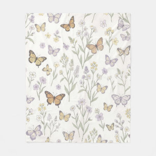 Manta Polar Flores silvestres mariposas prado botánico pastel
