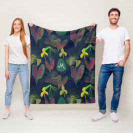 Manta Polar Flores tropicales de plantas botánicas Monograma P