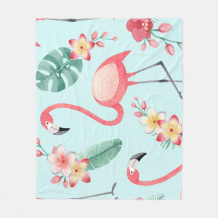 Manta Polar Flores tropicales Flamingos Patrón de acuarela