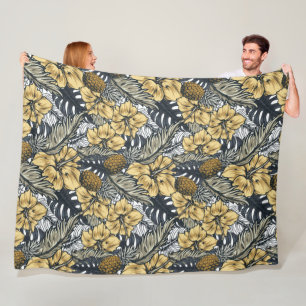 Manta Polar Flores tropicales negras de lujo elegante Gold N'
