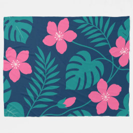 Manta Polar Flores Tropicales Rosadas y Diseño de Follaje Verd