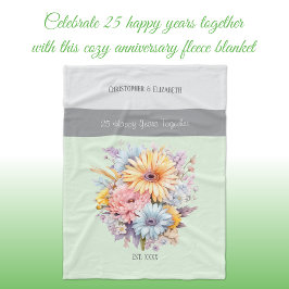 Manta Polar Flores verdes de 25 años de aniversario de plata