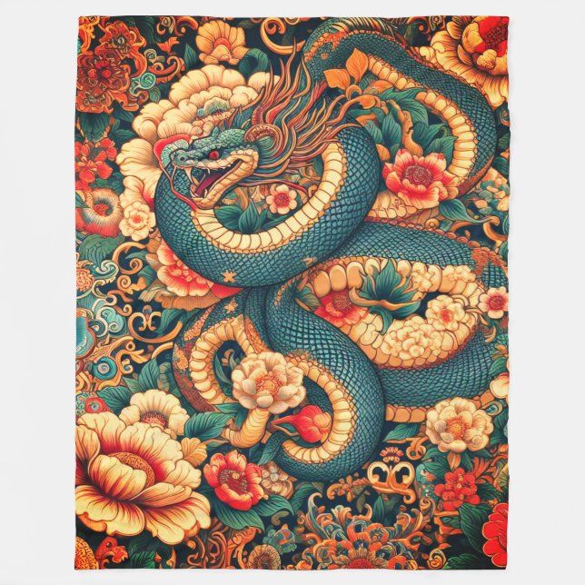 Manta Polar Flores verdes de serpiente (Anverso)