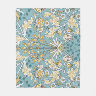 Manta Polar Flores vintage, hojas sin costura azul claro