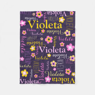 Manta Polar Flores violeta rosa oscuro amarillo llamado Violet