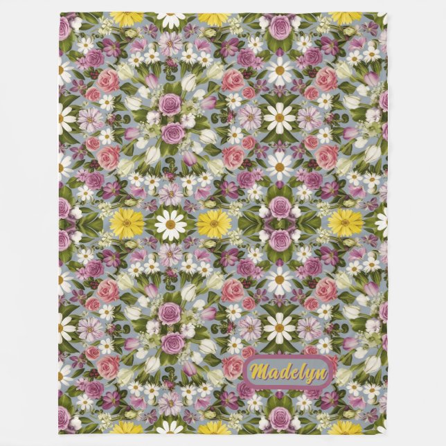 Manta Polar Flores Violetas Blancas Y Rosa (Anverso)