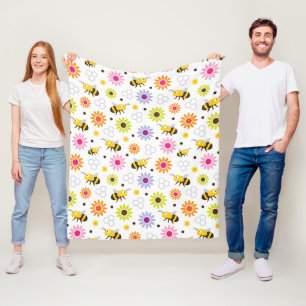 Manta Polar Flores y abejas