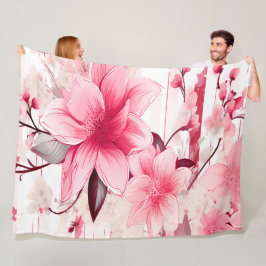 Manta Polar Flores y capullos rosados de primavera sonrojados