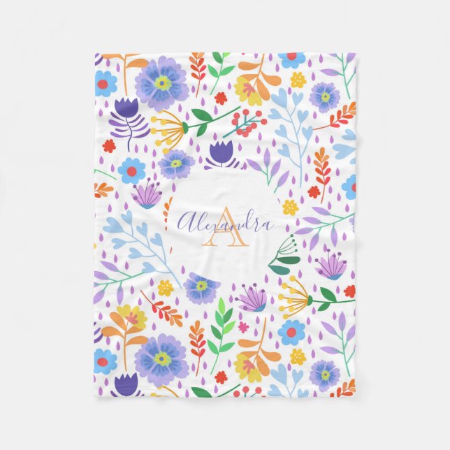 Manta Polar Flores Y Hojas Coloridas (Anverso)