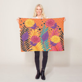 Manta Polar flores y hojas coloridas sobre un fondo negro