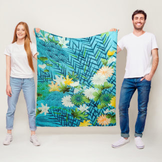 Manta Polar Flores y hojas, diseño japonés