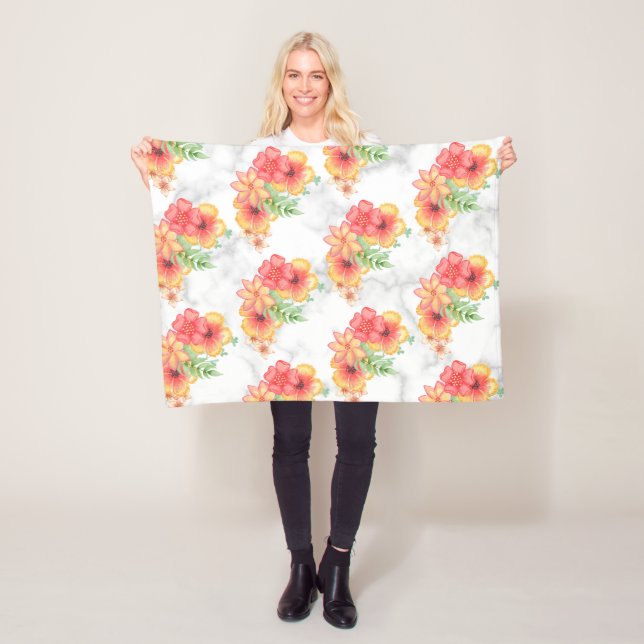 Manta Polar Flores Y Hojas En Mármol (In situ)