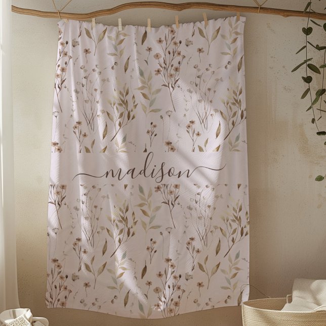 Manta Polar Flores y Hojas Secas Marrón de Invierno Monogramad (In situ)