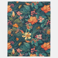 Flores y hojas tropicales con mariposas