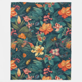 Manta Polar Flores y hojas tropicales con mariposas