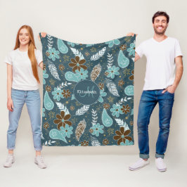 Manta Polar florido feathery verde azulado turquesa boho marró