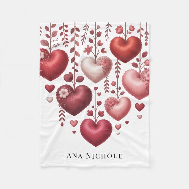 Manta Polar Fluffy Red Floral Heart Baby Shower Gift (Anverso)