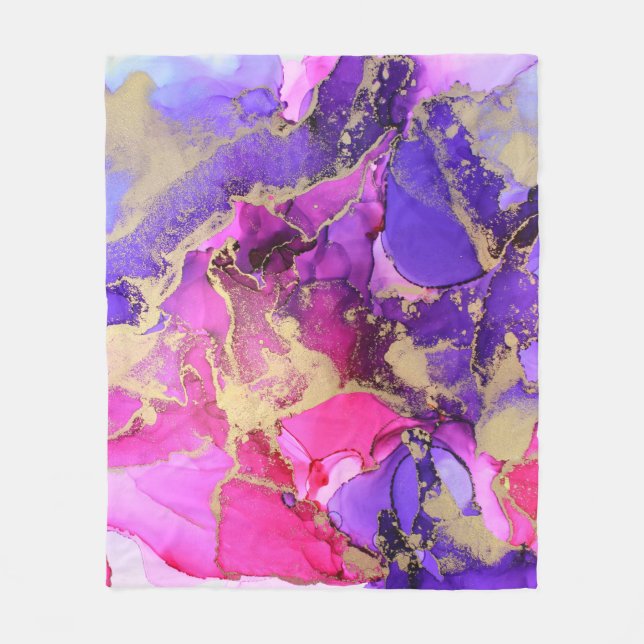 Manta Polar Flujo De Tinta De Oro Deluxe Púrpura Y Rosa. capas (Anverso)