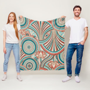 Manta Polar Flujo Nouveau de Coral y Turquesa