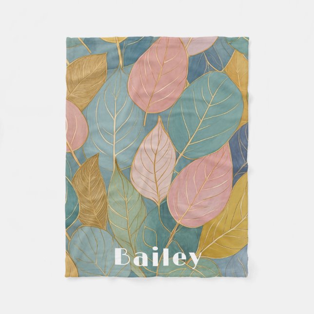 Manta Polar Foliage caprichoso: Hojas Pastel (Anverso)