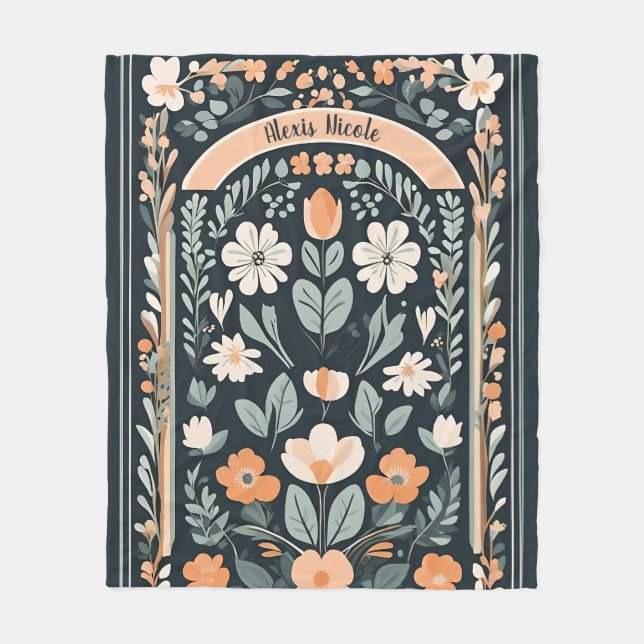 Manta Polar Folk floral azul oscuro (Anverso)