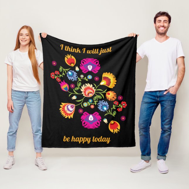 Manta Polar Folklore polaco personalizado con flores rosadas  (In situ)