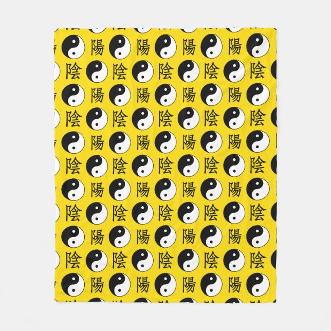 Manta Polar Fondo amarillo Patrón Yinyang chino (Anverso)