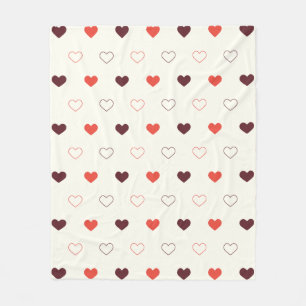 Manta Polar Fondo de crema con corazones rojos y borgoña